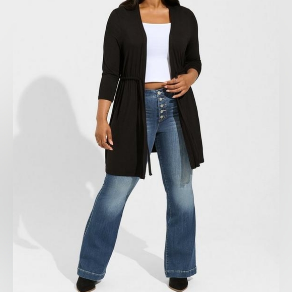 Torrid Black Super Soft Lagenlook Cardigan 3/4 Sleeve Tie Front Size 2X … - Picture 2 of 5